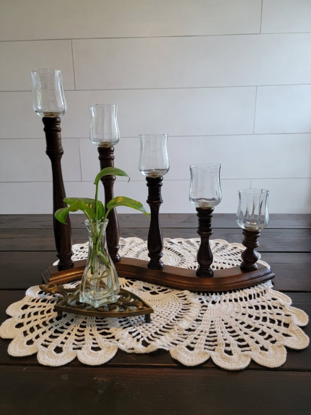 Vintage Wooden Candelabra with Votives - Set!